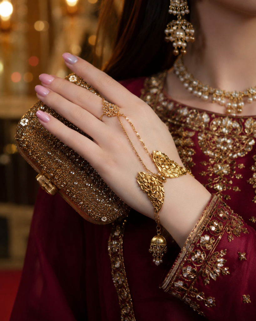 Gold Hand Chain Bracelet Ideas: Elegant Hathphool Jewelry Style 3 38f504d1 a2da 4e6c 8572 06f595fea980