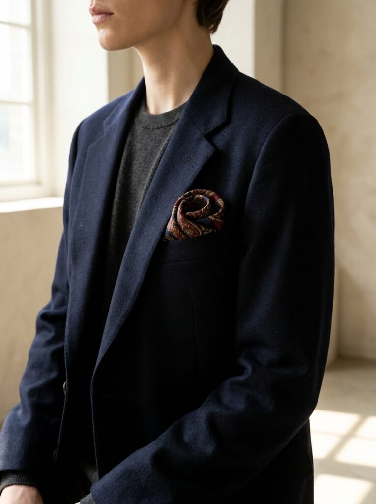 Scarf in blazer pocket 202606301429