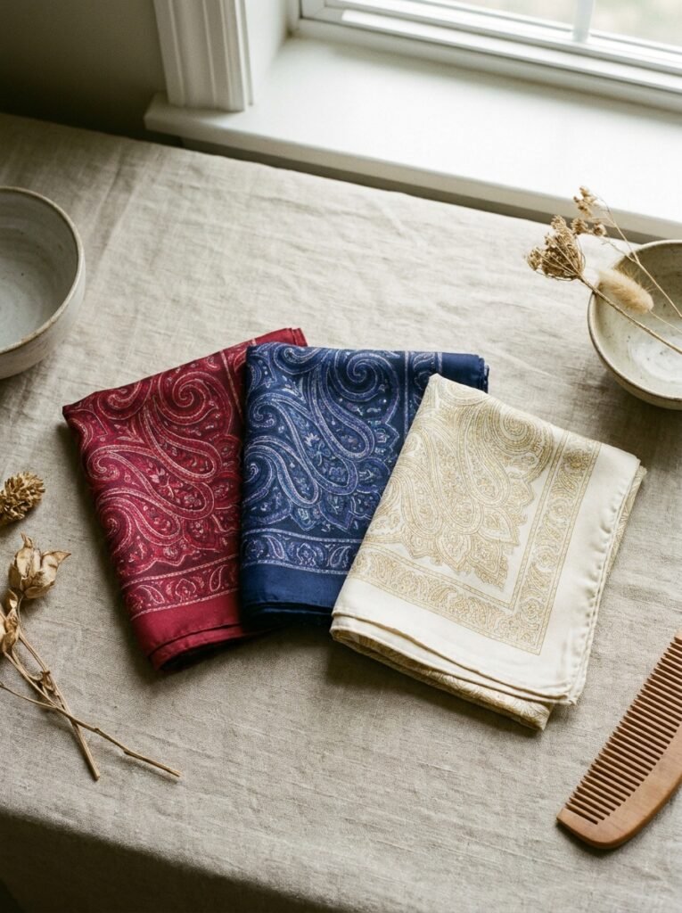 Three folded silk scarves 202606301429