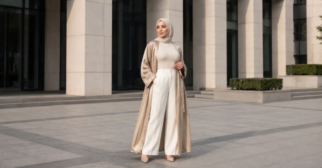 Champagne Satin Abaya Outfit Ideas for Elegant Modest Fashion