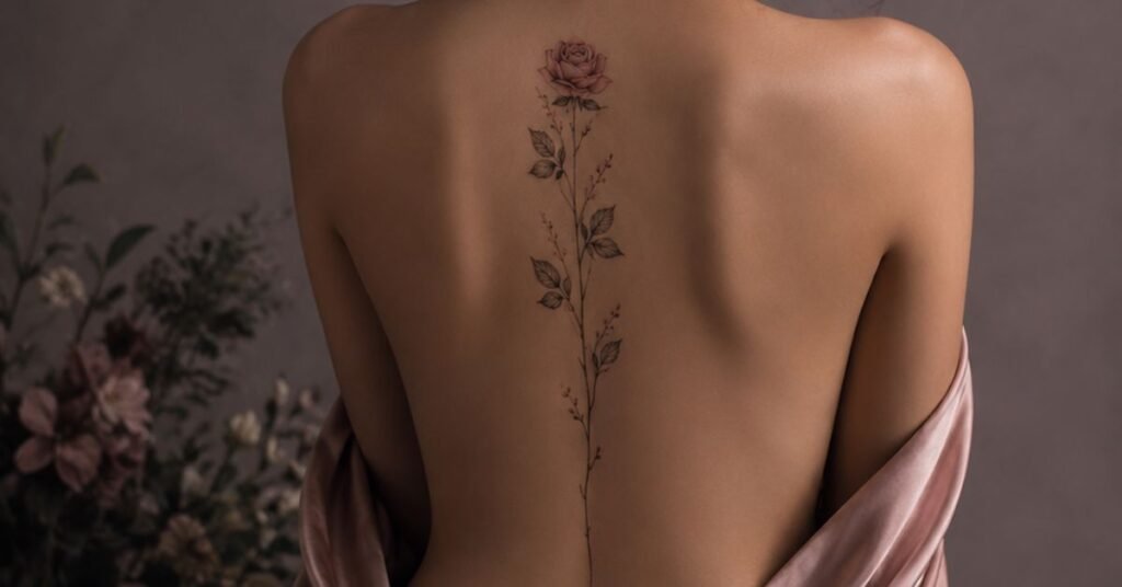Rose Spine Tattoo Ideas for Women: Elegant Floral Back Designs