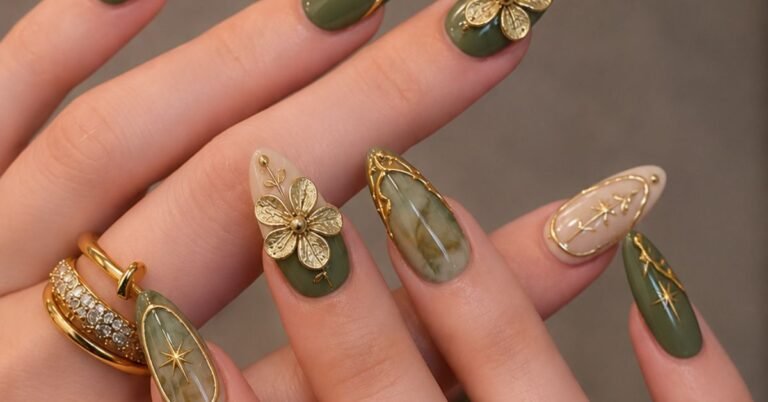 Emerald Green and Gold Nail Ideas: Elegant Floral Designs 2026