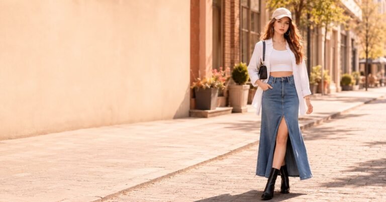 How to Style a Denim Maxi Skirt with Boots: Outfit Ideas