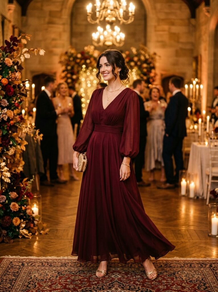 Burgundy Outfit Ideas for Women 2026: Fall's It Color 3 A flowing burgundy maxi dress 202607131523