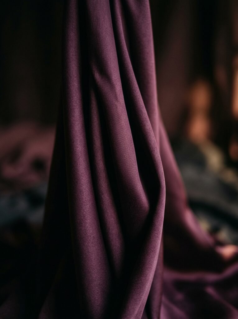 Modest Transitional Outfits: What to Wear in August 2026 3 Aubergine fabric in vertical folds 202607260523