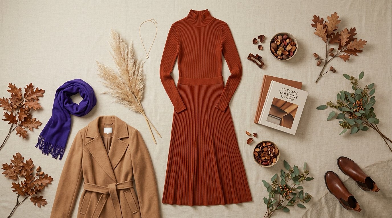 Fall 2026 modest fashion trends flat lay with hijab and autumn coat