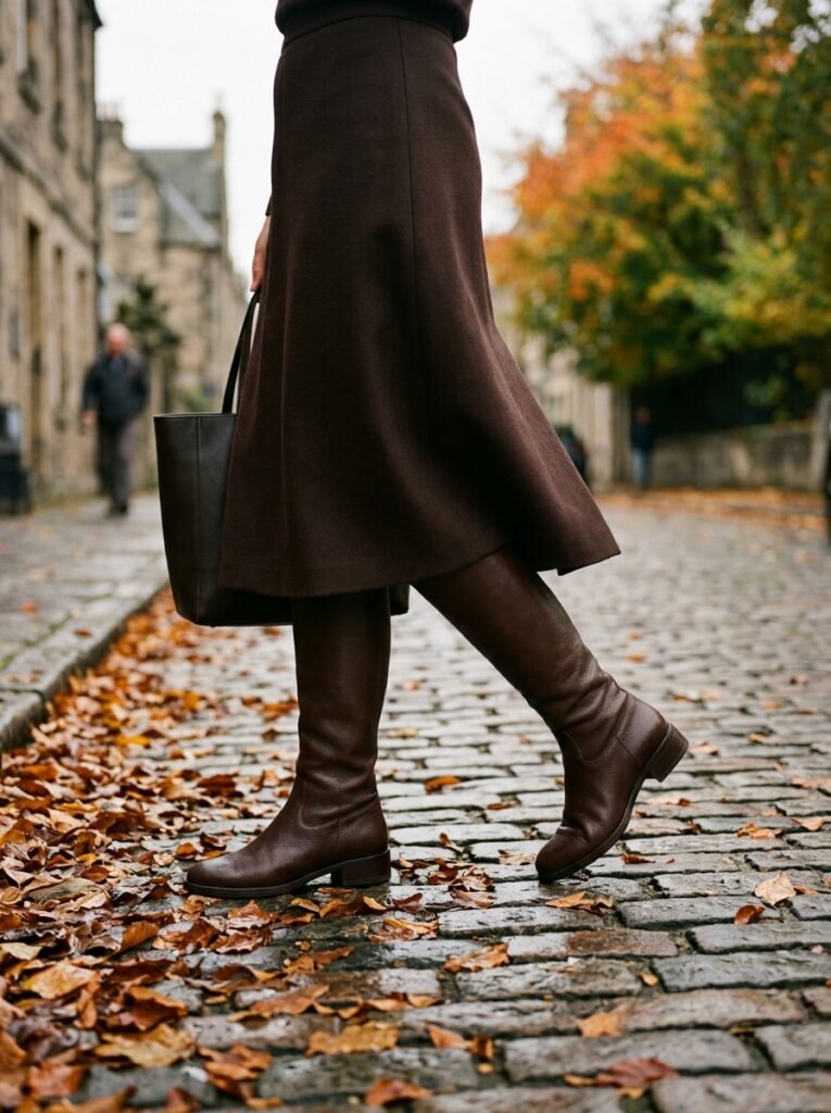 Modest Fashion Autumn Winter 2026: The Runway Went Long 7 Boots worn under midi skirt 202607161701