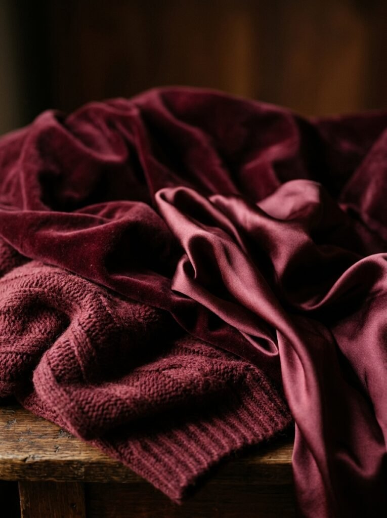 Burgundy Outfit Ideas for Women 2026: Fall's It Color 6 Burgundy fabrics draped velvet s… 202607131523