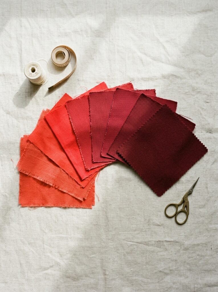 Red Modest Outfits 2026: How to Wear Fall's Boldest Color 2 Fabric swatches in reds 202607282301
