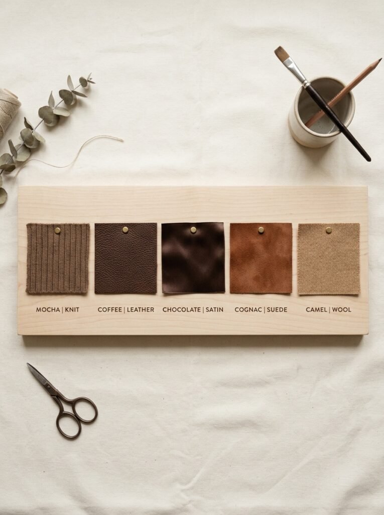 Chocolate Brown Outfits 2026: Fall's Richest Color Trend 2 Fabric swatches on cream background 202607210350