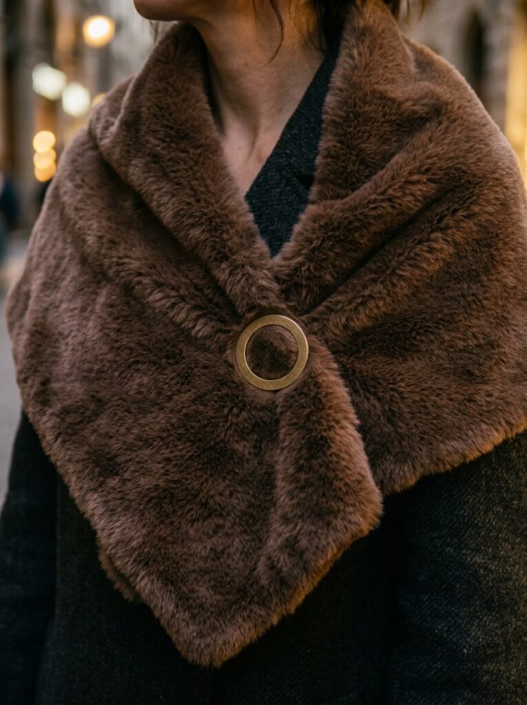 Modest Fashion Autumn Winter 2026: The Runway Went Long 6 Faux fur shawl on coat 202607161701