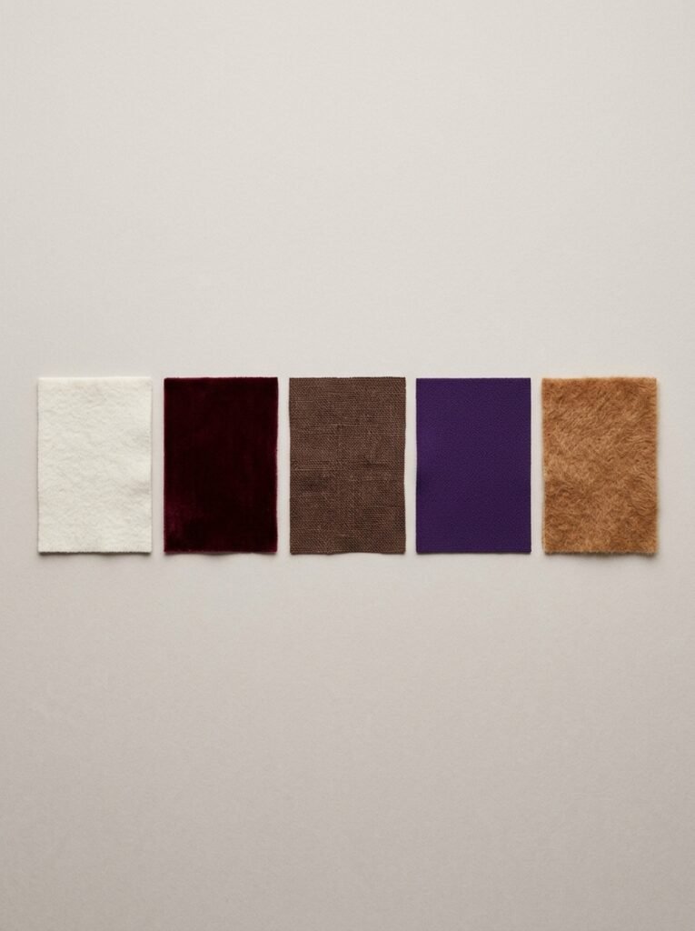 Modest Transitional Outfits: What to Wear in August 2026 4 Five fabric swatches horizontal row 202607260524