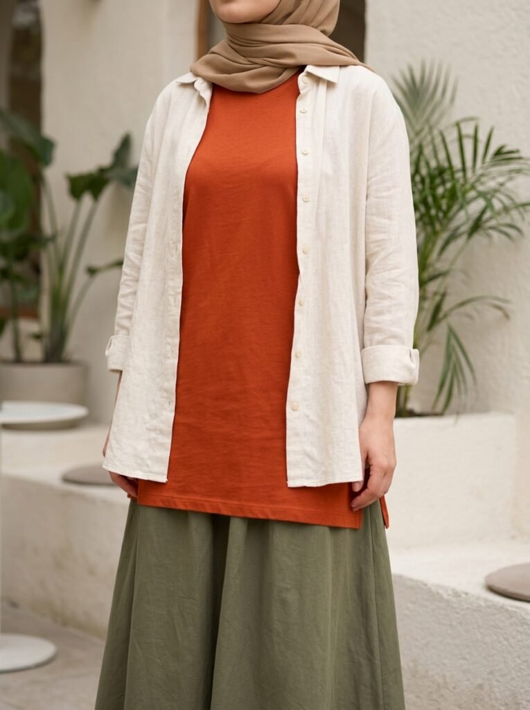 Colorful T-Shirt Outfits: How to Style the 2026 Trend 6 Hijab styling long t shirt skirt 202607121757
