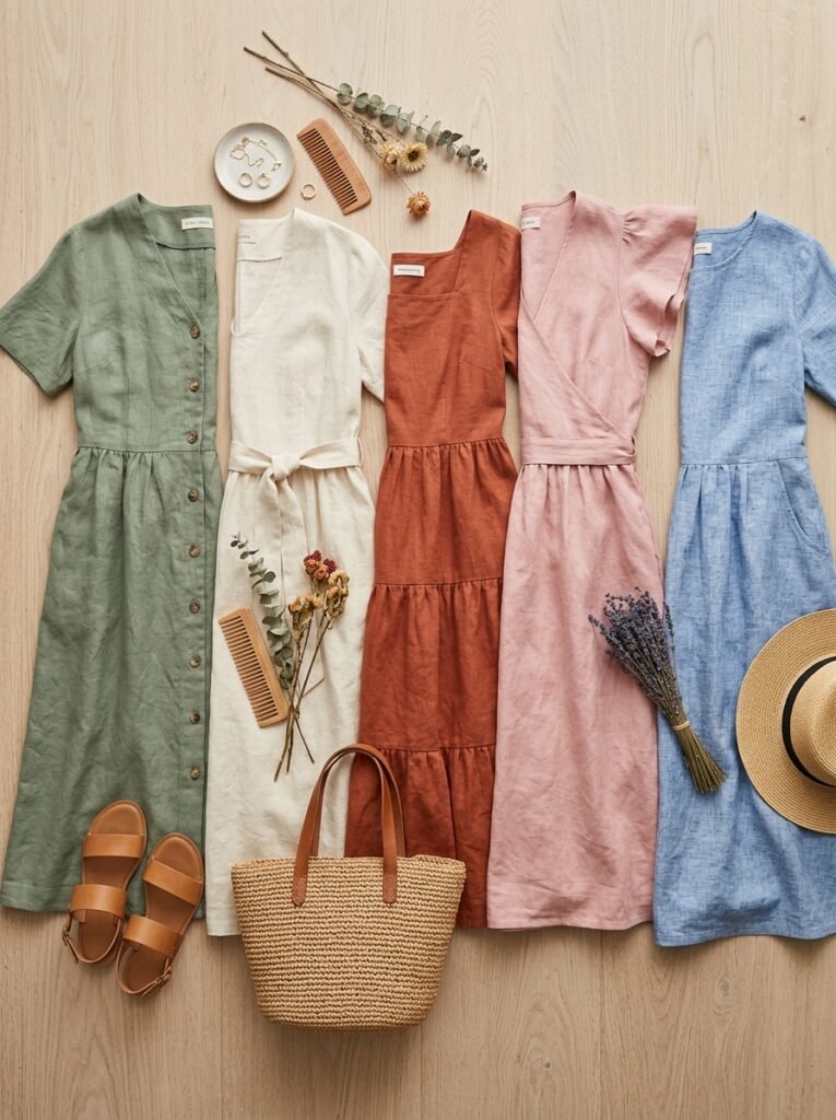 Linen dresses in neutral colors 202607081725