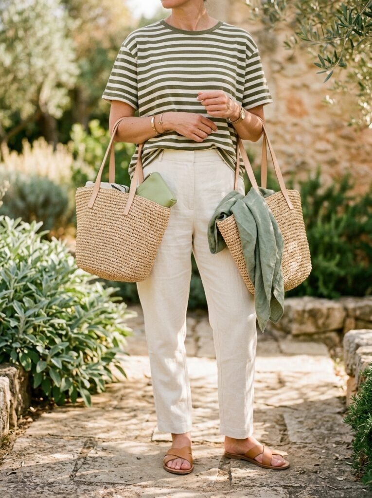 Colorful T-Shirt Outfits: How to Style the 2026 Trend 5 Olive green striped t shirt 202607121757