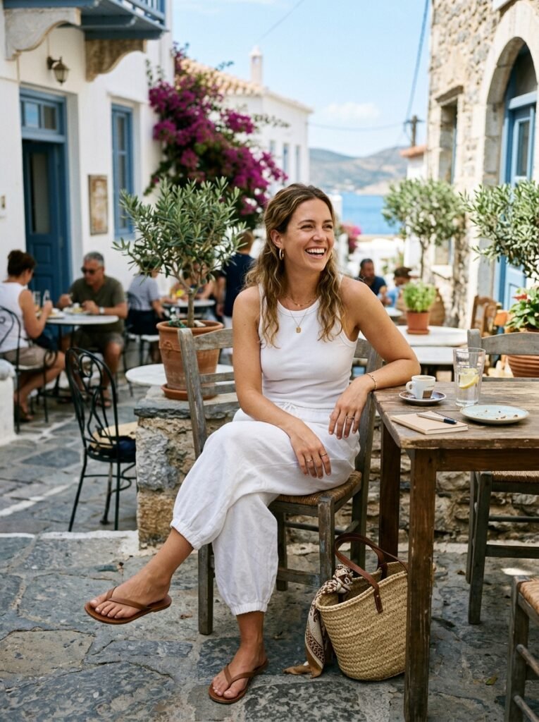 Balloon Pants Outfit Ideas 2026: 7 Chic Ways to Wear 4 Woman at outdoor cafe table 202607091516