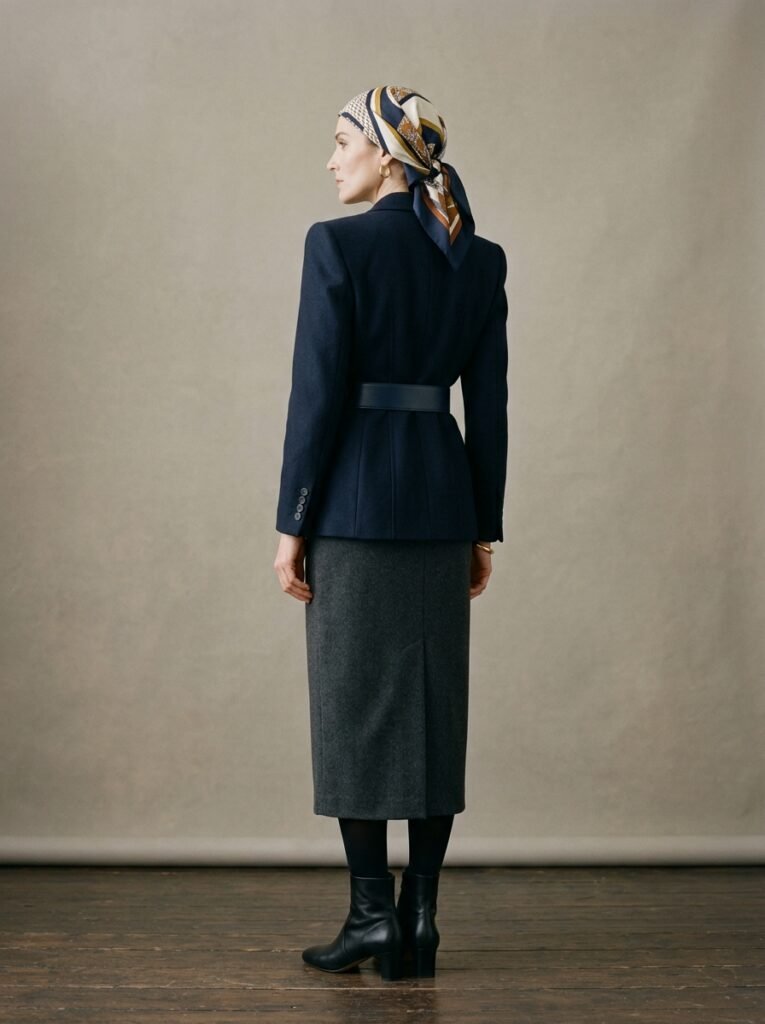 Modest Fashion Autumn Winter 2026: The Runway Went Long 2 Woman in belted blazer skirt 202607161701