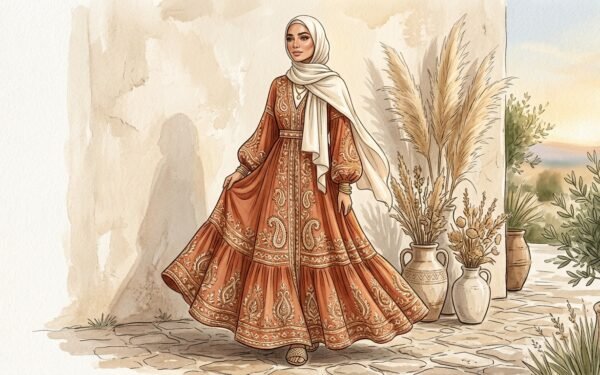 Modest Boho Outfit Ideas: Summer 2026 Hijab Style Guide 10 Modest boho outfit ideas summer 2026 — terracotta embroidered maxi with cream hijab