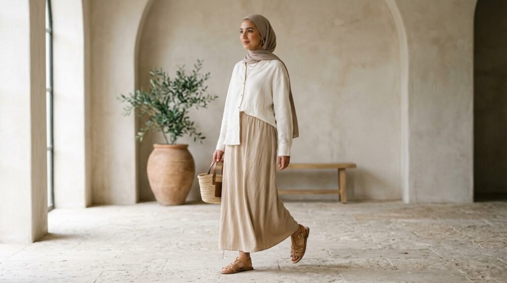 Fisherman sandals outfit ideas 2026 — tan sandals with jeans and a white blouse
