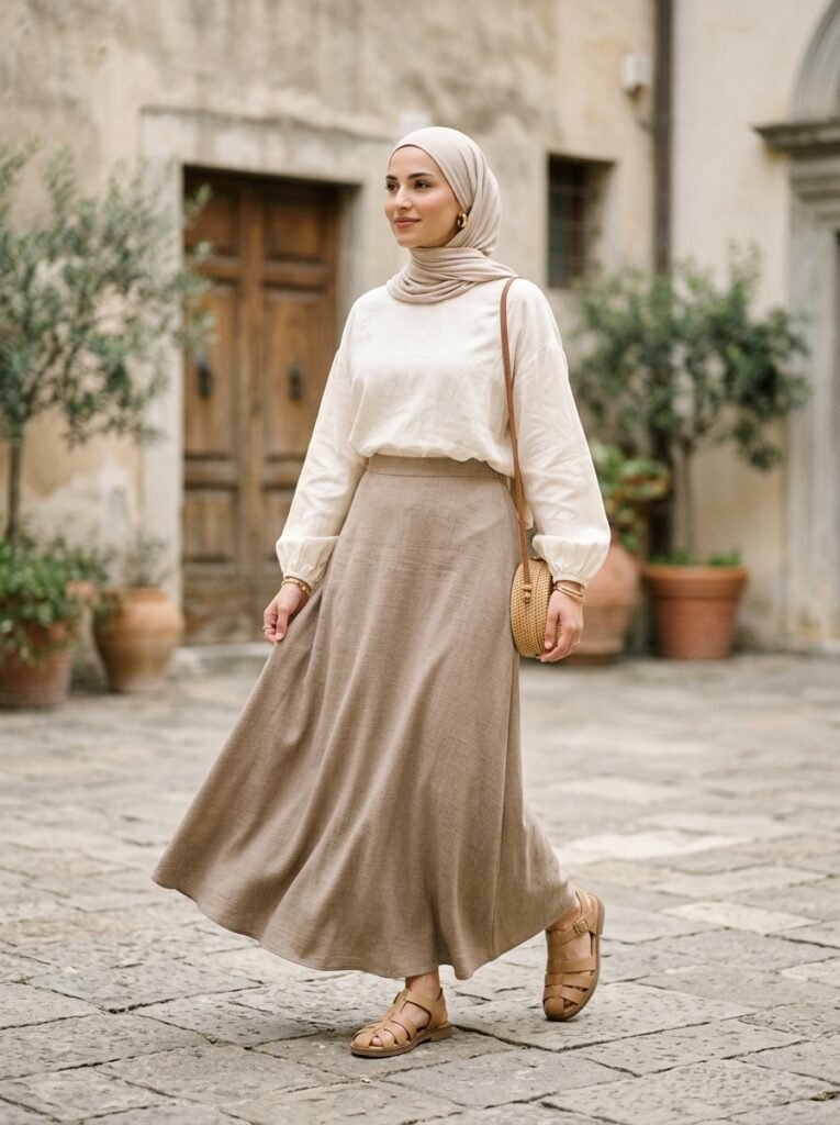 Woman in maxi skirt hijab 202607071423