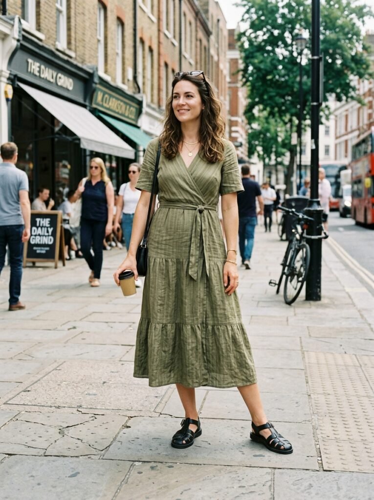 Woman in midi dress sandals 202607071423