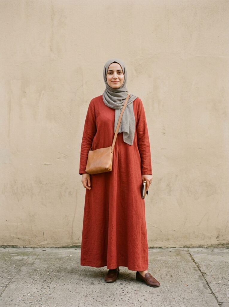 Red Modest Outfits 2026: How to Wear Fall's Boldest Color 3 Woman in red abaya standing 202607282301
