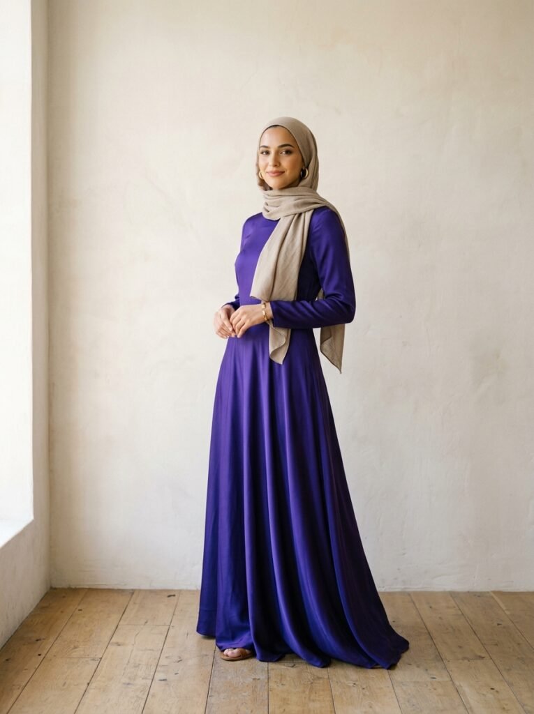 Woman in royal purple dress stan… 202607062327