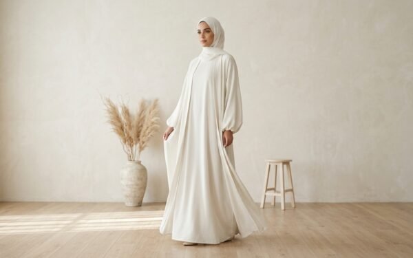 Cloud Dancer 2026 Color of the Year modest white abaya outfit