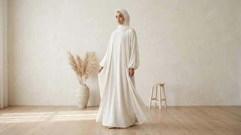 Cloud Dancer 2026 Color of the Year modest white abaya outfit