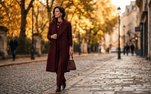 Burgundy outfit ideas for women 2026 — tonal wine autumn look