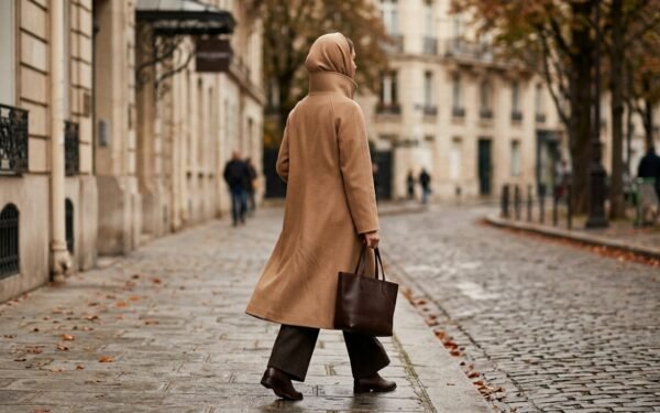 Modest fashion autumn winter 2026 funnel neck coat with matching hijab