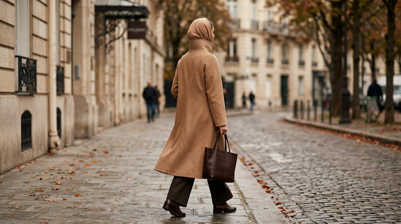 Modest fashion autumn winter 2026 funnel neck coat with matching hijab