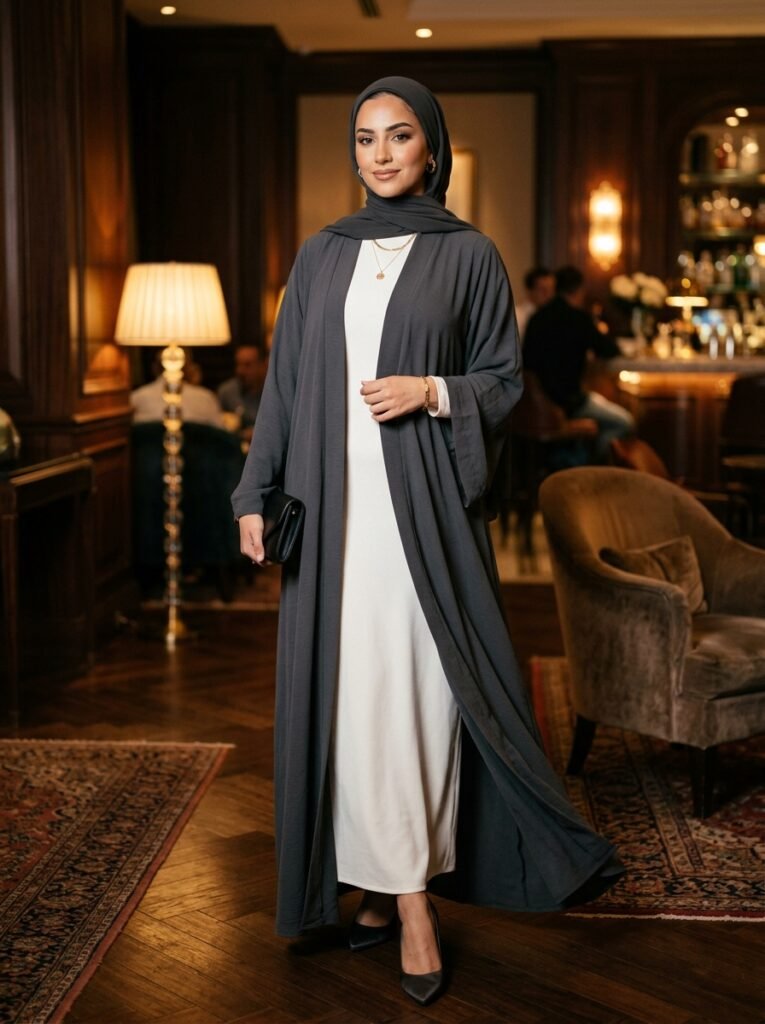 Woman wearing abaya evening look 202607181755