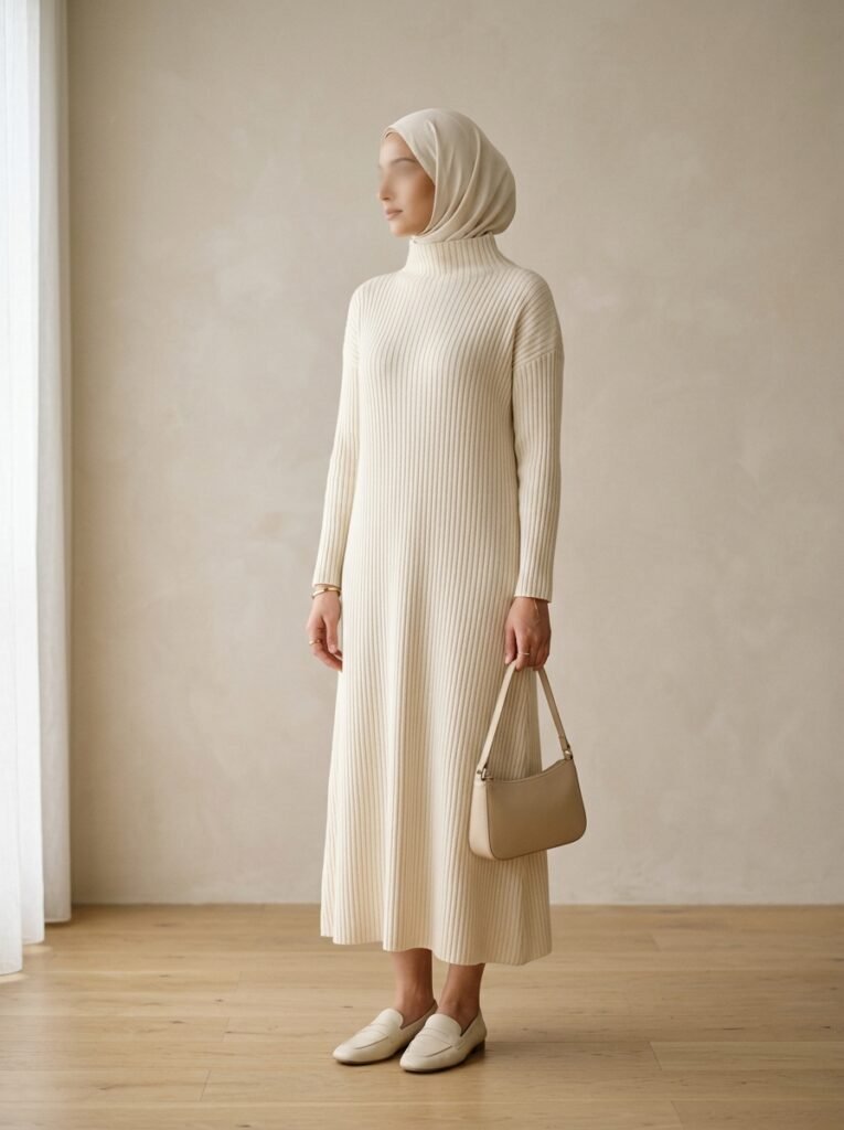 Fall 2026 Modest Fashion Trends: Hijab-Friendly Outfits 2 Woman wearing cream dress hijab 202607141326