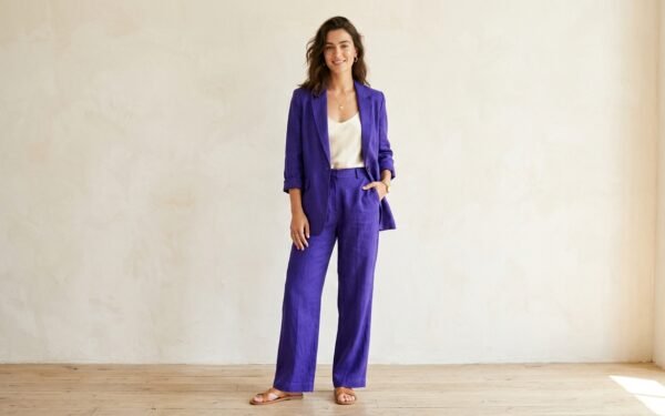 purple outfit ideas 2026 - woman in royal purple linen co-ord set