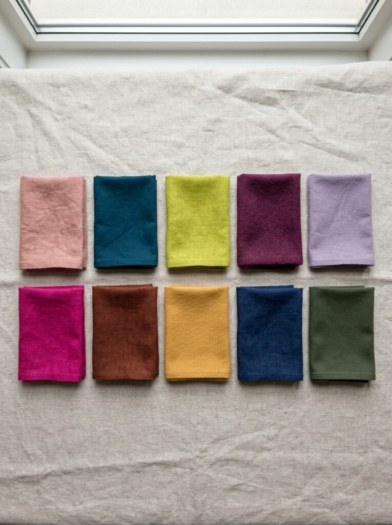 Arranging folded fabric swatches 202608160258