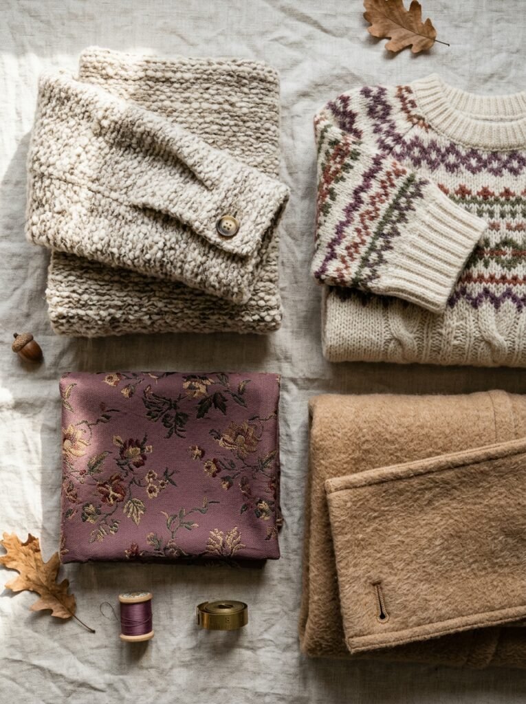 Folded autumn fabrics on linen 202608020337