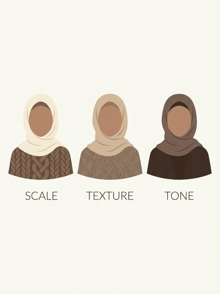 Three headscarf silhouettes diagram 202608050643