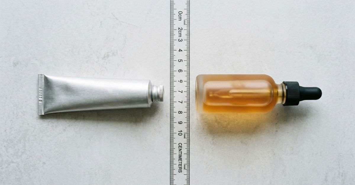 Prescription retinoid vs OTC retinol shown as a pharmaceutical tube and serum bottle side by side