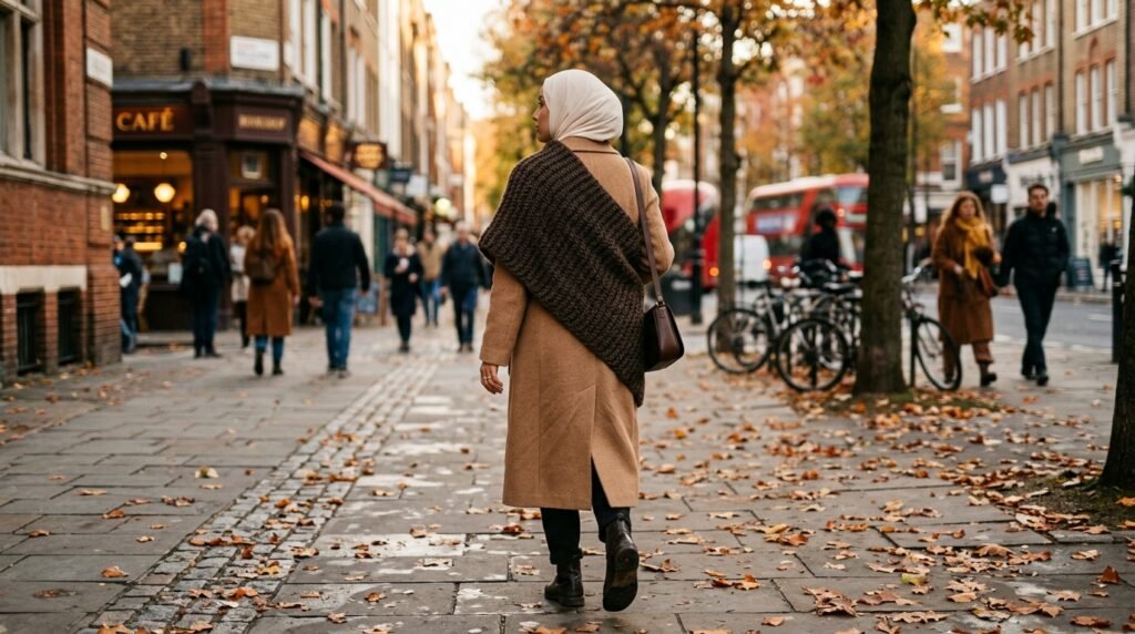 Fall 2026 scarf trends styled with a chunky stole over hijab