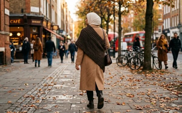Fall 2026 scarf trends styled with a chunky stole over hijab