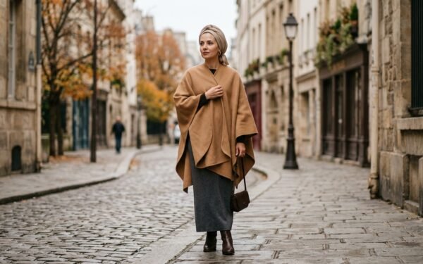 Fall 2026 Coat Trends: The Modest Outerwear Edit 12 Camel wool cape styled with a long skirt for fall 2026 coat trends