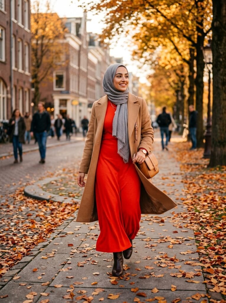 Woman walking on autumn pavement 202608092152