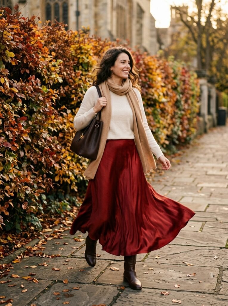 Woman walking past autumn hedge 202608160258
