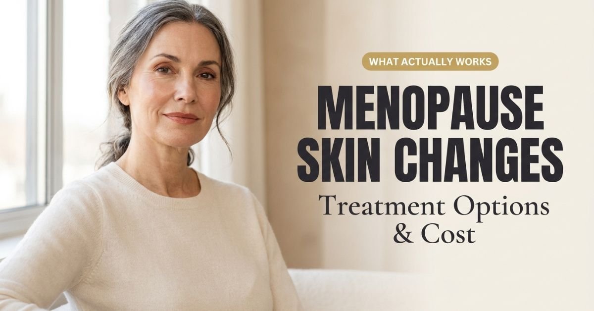 Woman in her fifties in soft daylight illustrating menopause skin changes