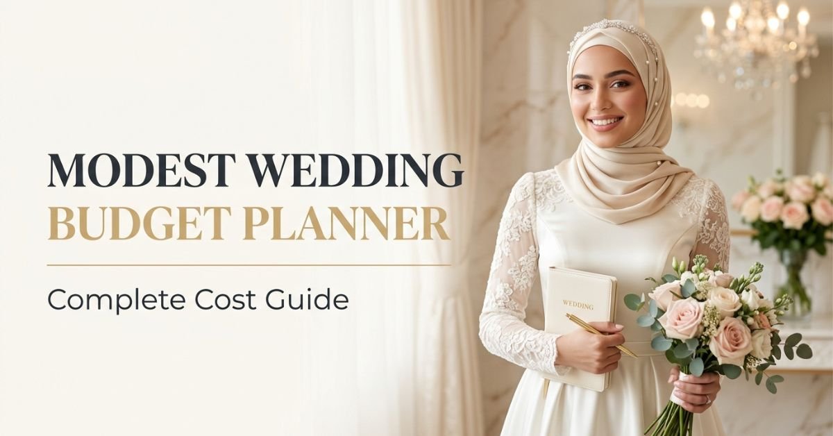 modest wedding budget planner notebook with bridal hijab and calculator