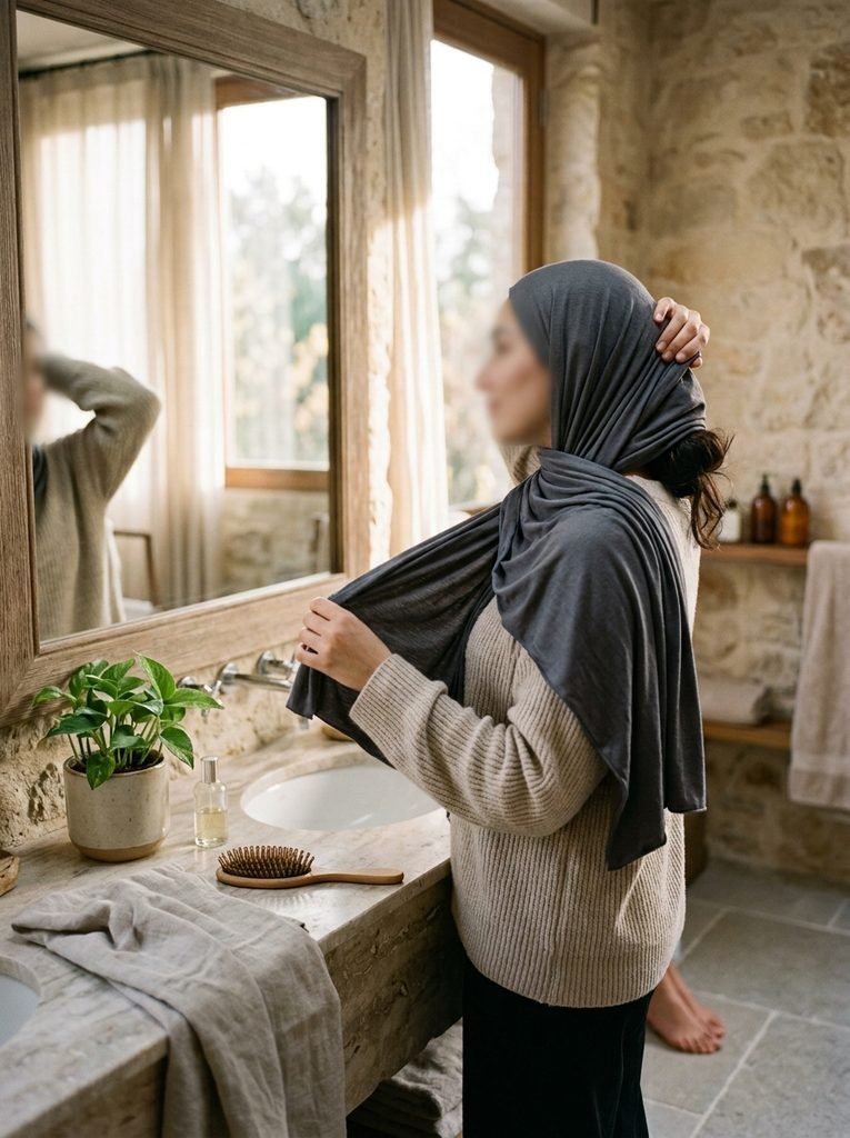 Cosmetic Procedures And Islamic Rulings 5 Woman adjusting hijab in mirror 20260916071514