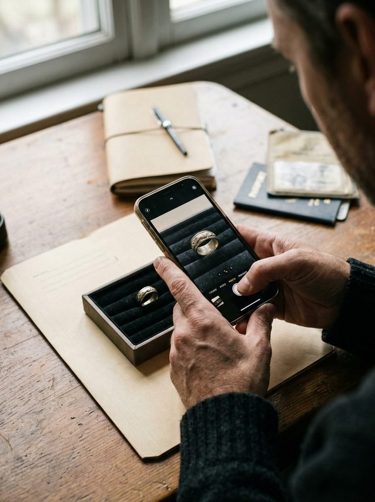 Travel Insurance For Expensive Jwellery: Complete Guide 3 Traveler photographing ring at desk 20261015140149